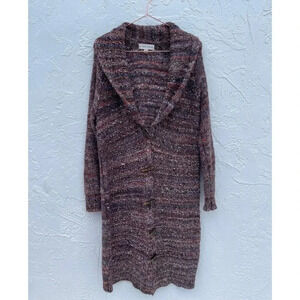 Knox Rose Womens Long Crochet Knit Cardigan Sweater Wool Coat Brown Sz L